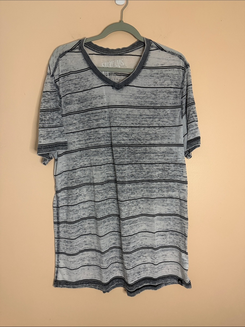 Men's Surplus Heather Gray Striped V-Neck Tee